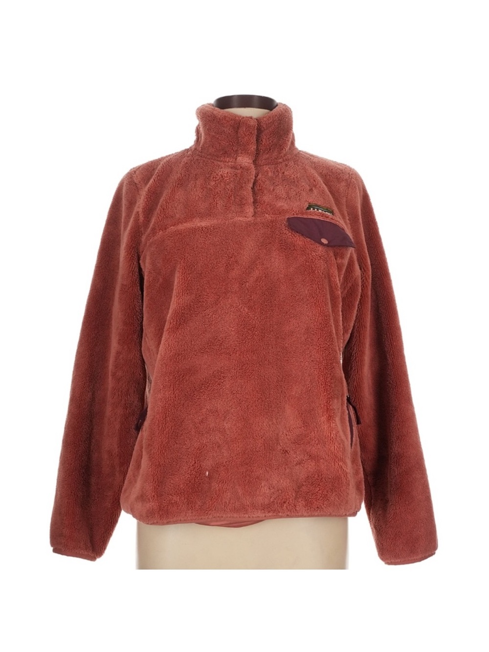 L.L. Bean Hi-Pile Fleece Pullover Large Petite Rust Quater Snap Sherpa Cozy